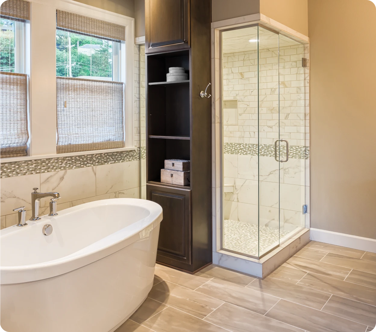 Modern bathroom with tub and glass shower