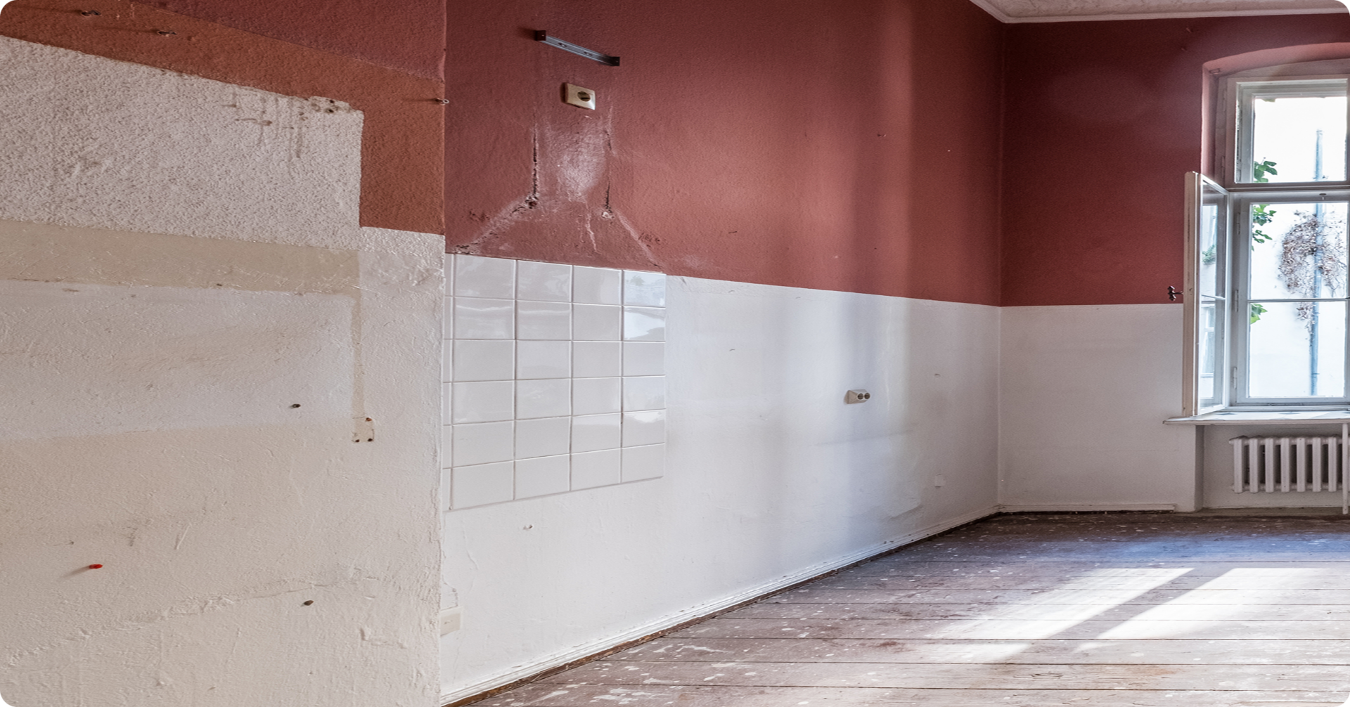 Open window in bare interior space
