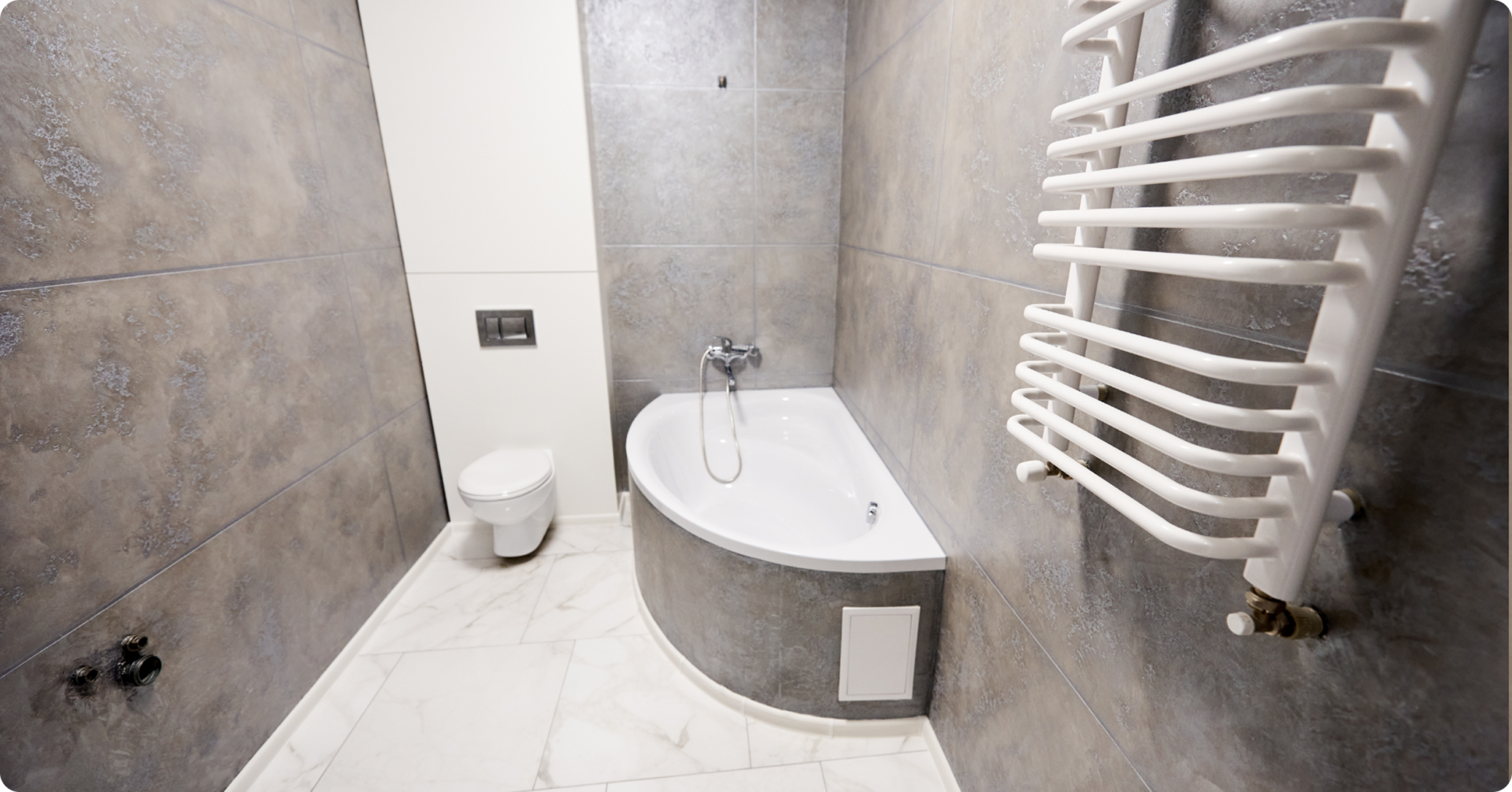 Modern bathroom with corner bathtub