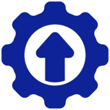 Gear with upward arrow symbol