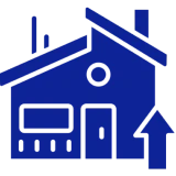 Blue house icon with upward arrow